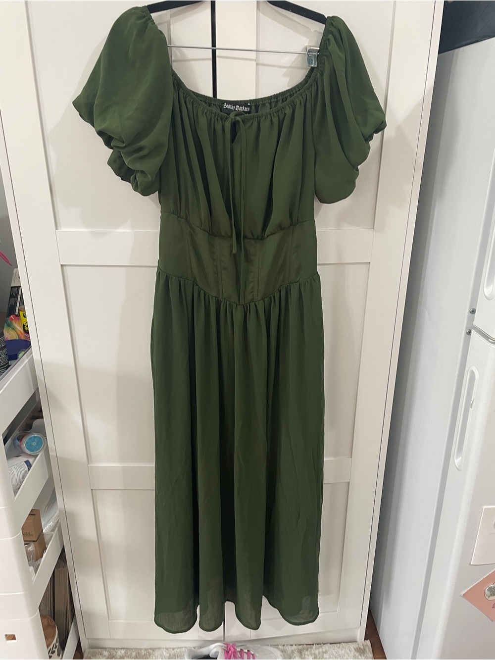 Green Puff-Sleeve Maxi Dress by Button Deluxe